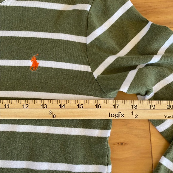 Ralph Lauren Sport Cotton Green/White Stripe Long Sleeve T-Shirt Classic Comfort - Picture 4 of 6